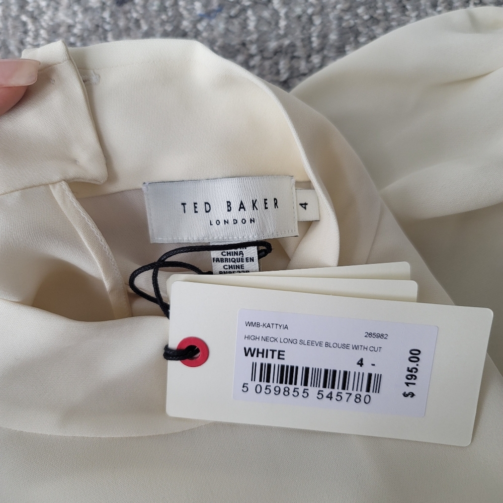 Ted Baker High Neck Keyhole Long Sleeve Blouse Size 4/US 10 In Cream NWT - Picture 9 of 9